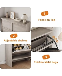 Shoe Cabinet with 4 Flip Drawers, Wooden Shoe Organizer with Adjustable Shelf, Shoe Storage for Entryway
