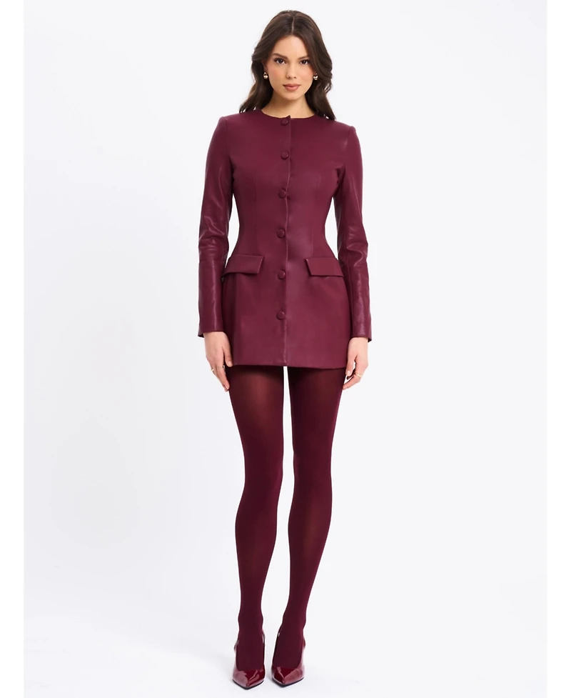 Miss Circle Women Baila Burgundy Faux Leather Blazer Mini Dress