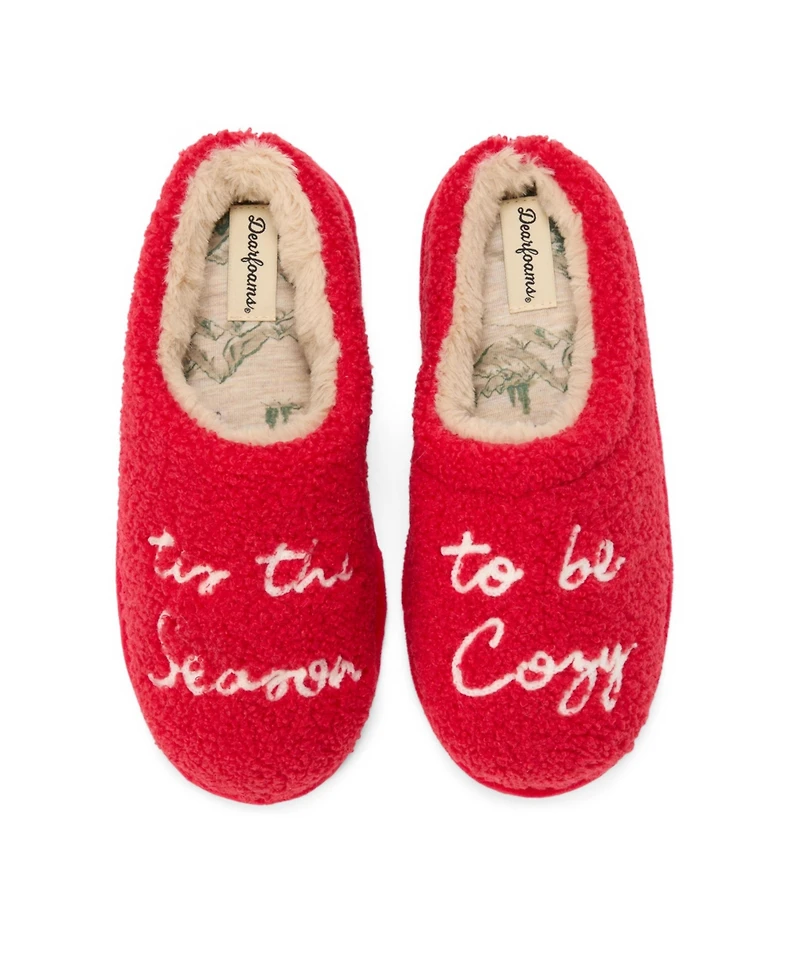 Dearfoams Women's Holiday Novelty Embroidered Cozy Clog Slipper