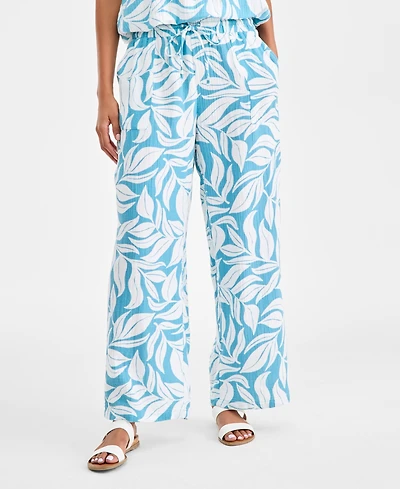 Style & Co Petite Printed Double Gauze Wide-Leg Pants, Macy's Exclusive