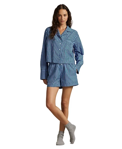 Polo Ralph Lauren Women's 2-Piece Cropped Shirt and Boxer Shorts Pajama Set