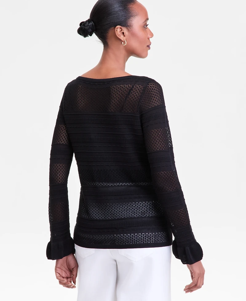 I.n.c. International Concepts Women's Ruffled Pointelle Sweater, Macy's Exclusive