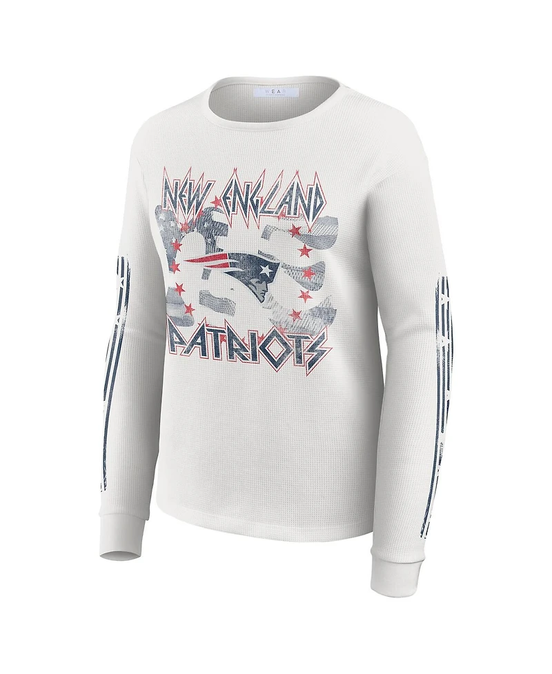 Wear by Erin Andrews Women's White New England Patriots Graphic Waffle Long-Sleeve T-Shirt