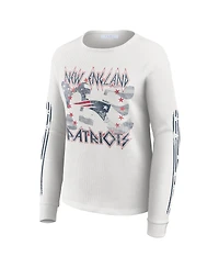 Wear by Erin Andrews Women's White New England Patriots Graphic Waffle Long-Sleeve T-Shirt