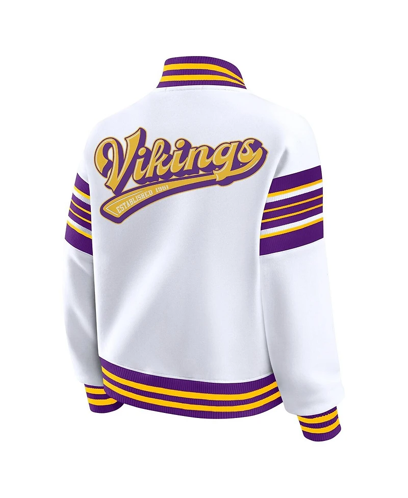 Wear by Erin Andrews Women's White Minnesota Vikings Full-Snap Fleece Sweatshirt Jacket