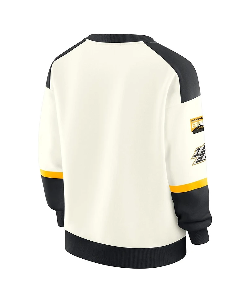 Wear by Erin Andrews Women's Cream Pittsburgh Steelers Racing Crew V-Neck Sweatshirt