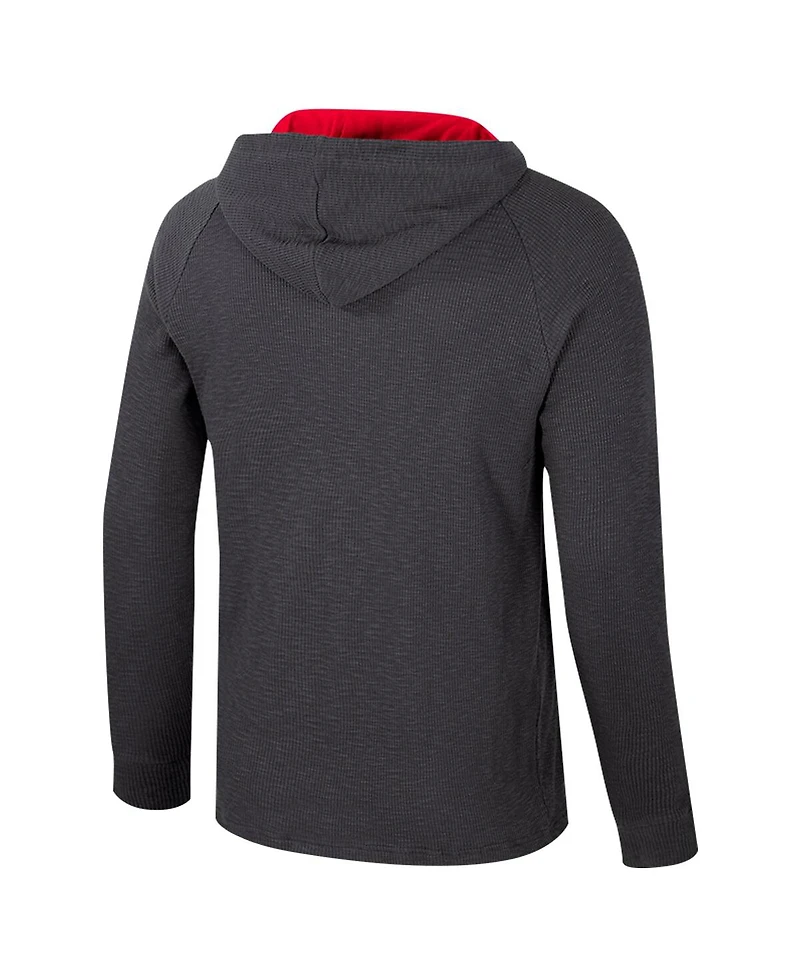 Colosseum Men's Charcoal Nebraska Huskers Dujour Ralgan Long Sleeve Henley Hoodie T-Shirt