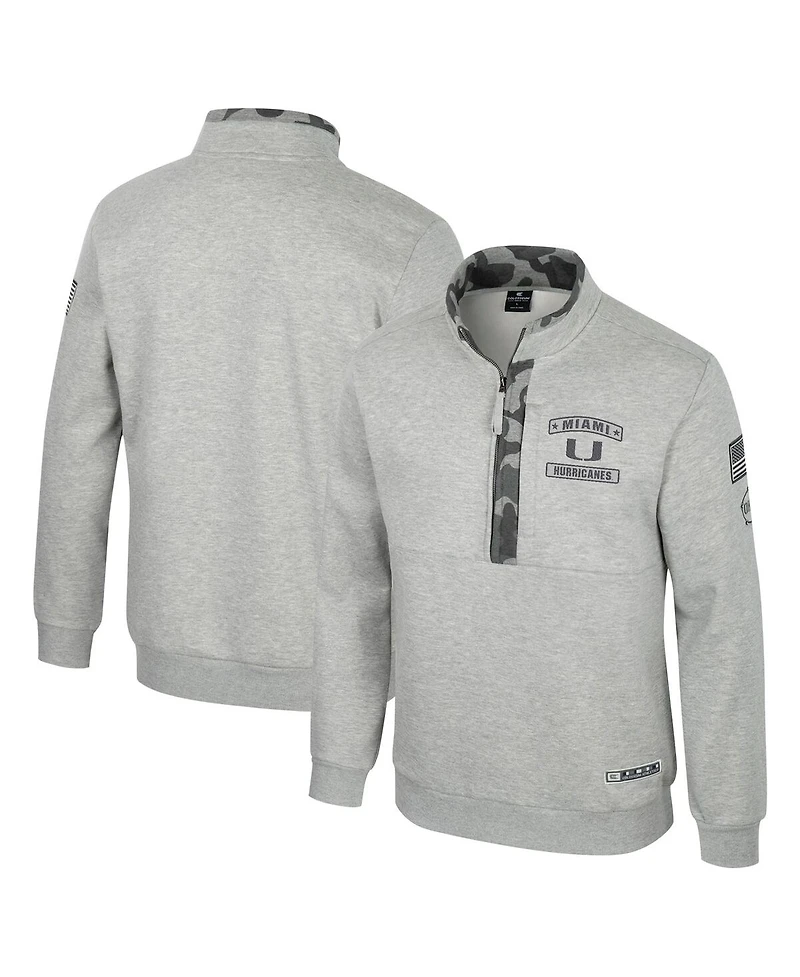 Colosseum Men's Heather Gray Miami Hurricanes Oorah Oht Military Appreciation Fleece Quarter-Zip Jacket