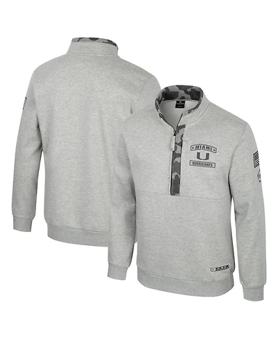 Colosseum Men's Heather Gray Miami Hurricanes Oorah Oht Military Appreciation Fleece Quarter-Zip Jacket