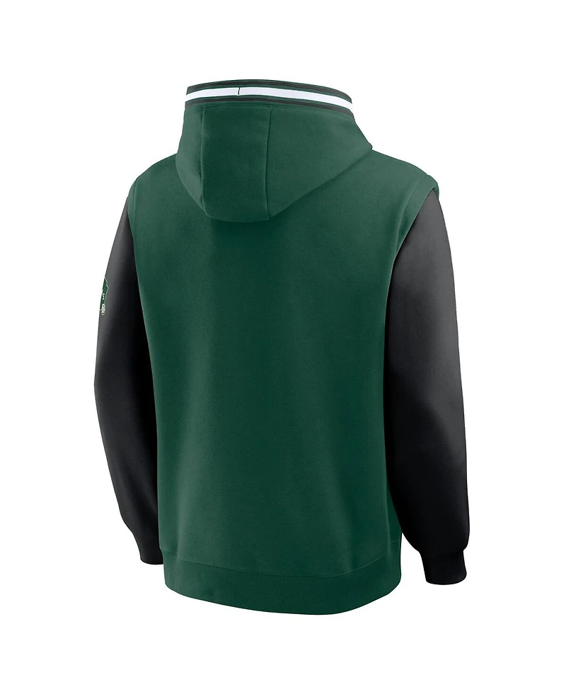 Fanatics Men's Hunter Green/Black Milwaukee Bucks Half Court Shot Clock Fastbreak Hoodie