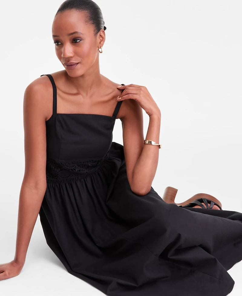 I.n.c. International Concepts Women's Sleeveless Lace-Inset Cotton-Linen Blend Midi Dress, Macy's Exclusive