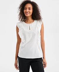 Style & Co Women's Cotton Eyelet-Trim Flutter-Sleeve Top, Macy's Exclusive