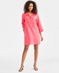 Charter Club Women's 100% Linen Lace-Up 3/4-Sleeve Utility Dress, Macy's Exclusive