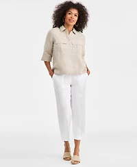 Charter Club Women's 100% Linen Solid Half-Placket Elbow-Sleeve Blouse, Macy's Exclusive