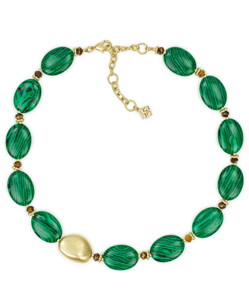 Patricia Nash Oval Bead Green and Worn Gold-Tone Necklace