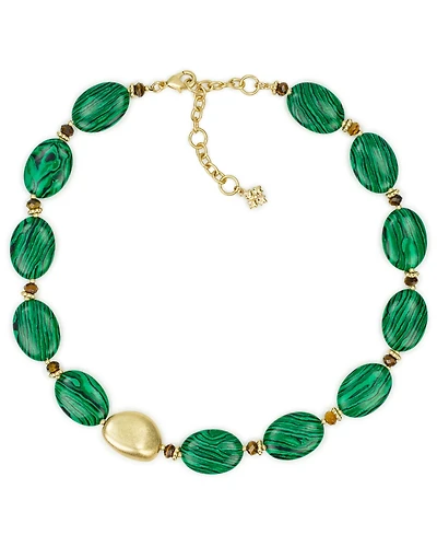 Patricia Nash Oval Bead Green and Worn Gold-Tone Necklace