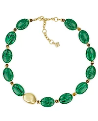 Patricia Nash Oval Bead Green and Worn Gold-Tone Necklace