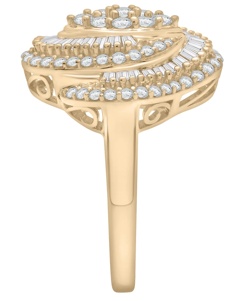 Wrapped in Love Diamond Round (0.71 ct. t.w.) and Baguette (0.29 ct. t.w.) Cluster Ring in 14K Yellow Gold