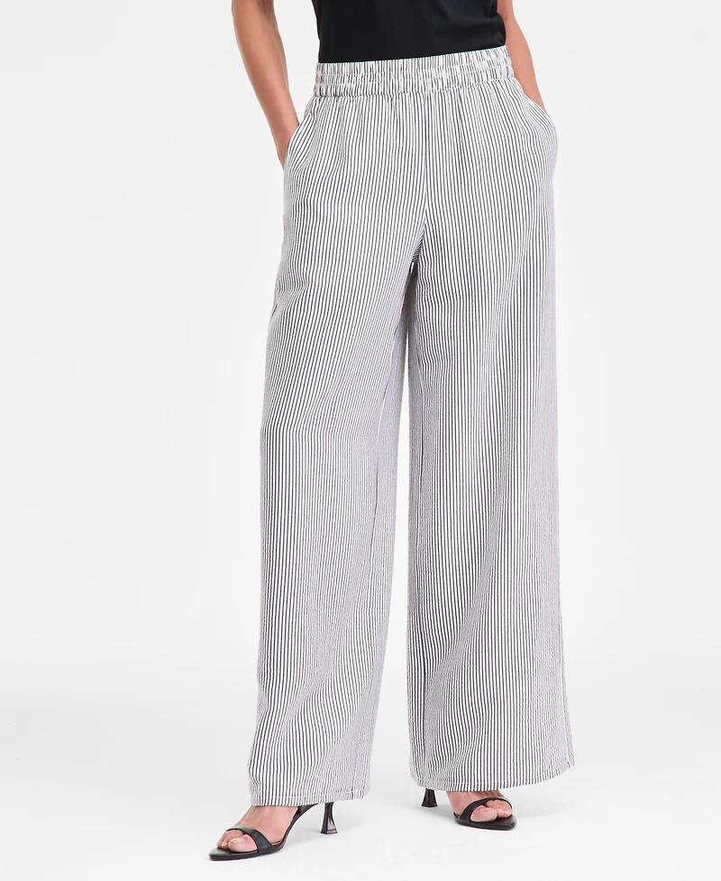 I.n.c. International Concepts Women's Striped Pull-On Wide-Leg Pants, Macy's Exclusive