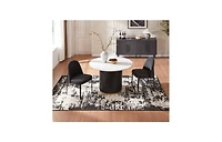 Morden Fort Minimalist 3-Piece Faux Marble Round Table with Black Boucle Armless Chair Dining Room Set for Kitchen