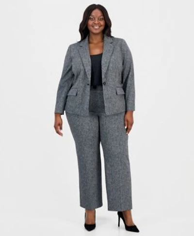 Kasper Plus Size Herringbone Single Button Blazer Pants