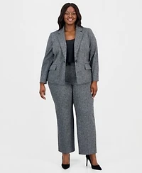 Kasper Plus Size Herringbone Single Button Blazer Pants