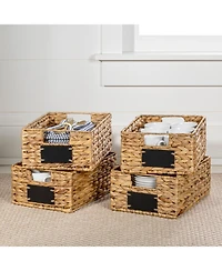12" Hand-Woven Hyacinth Pantry Baskets with Chalkboard Labels and Handles (Set of 4)