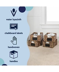 12" Hand-Woven Hyacinth Pantry Baskets with Chalkboard Labels and Handles (Set of 4)