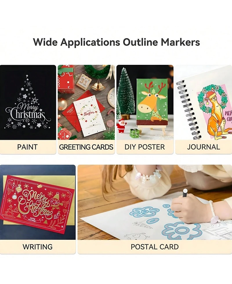 Htutwoo Colors Double Line Outline Pens,Self-Outline Metallic Markers Glitter Writing Drawing Pens For Card Writing