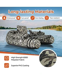 Inflatable Fishing Float Tube with Rod Holder, Fish Ruler, and Storage Pockets