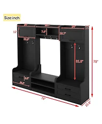 4-in-1 Detachable Hall Tree with Storage and 7 Hooks, Multiple Functions Hallway Coat Rack Drawers Cabinet, Shoe Bench
