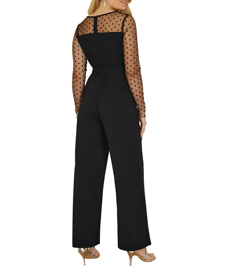 Yumi Women's Black Spot Mesh Stretch Jumpsuit
