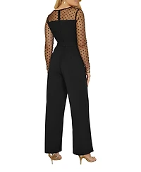 Yumi Women's Black Spot Mesh Stretch Jumpsuit