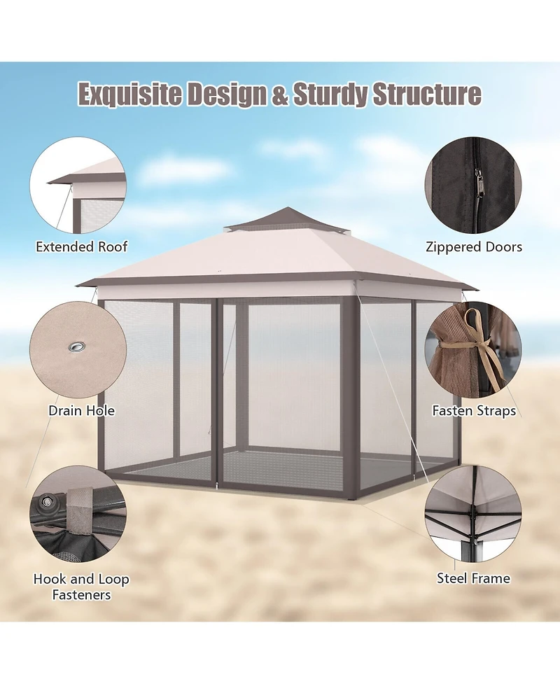 Gymax 11 x 11 ft Pop up Gazebo 2-Tier Patio Canopy Tent Shelter w/ Carrying Bag
