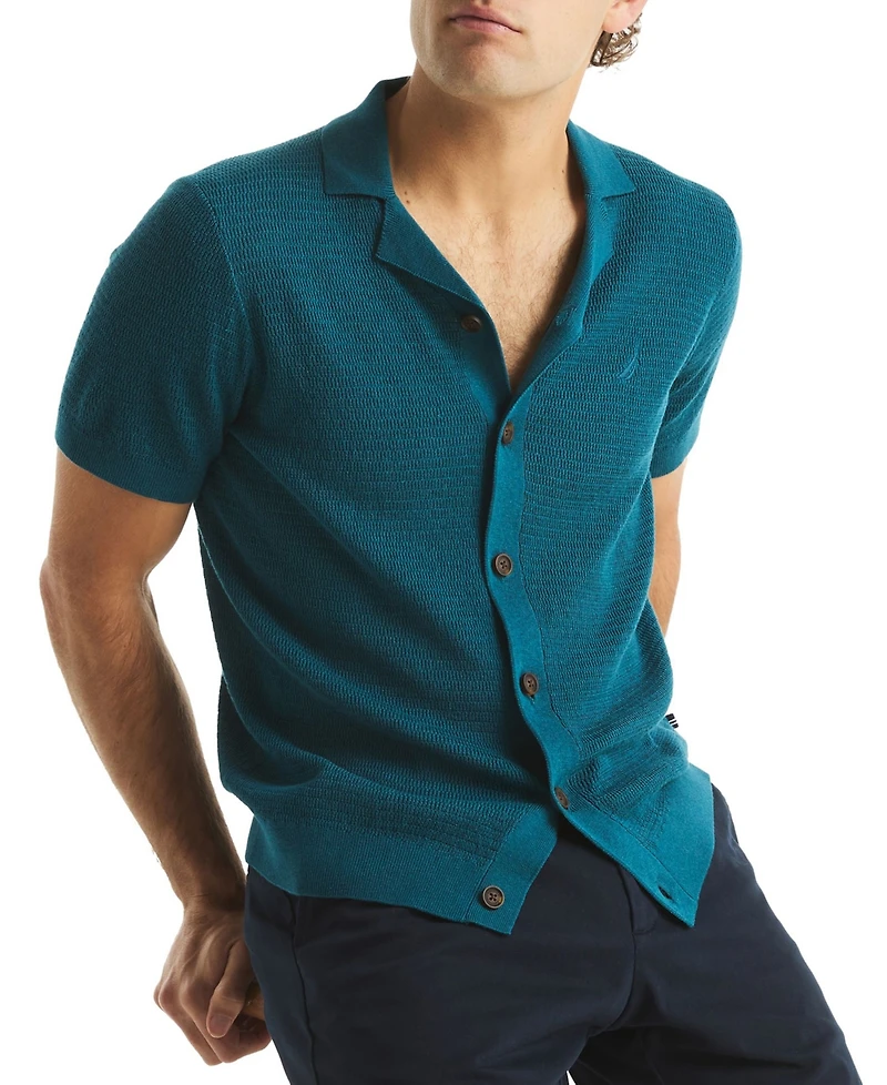 Nautica Men's Short Sleeve Button-Front Camp Sweater