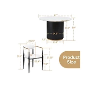 Morden Fort Modern Faux Marble Dining Set With 47" Round Table And 2 Boucle Armchairs for Dining Room Kitchen