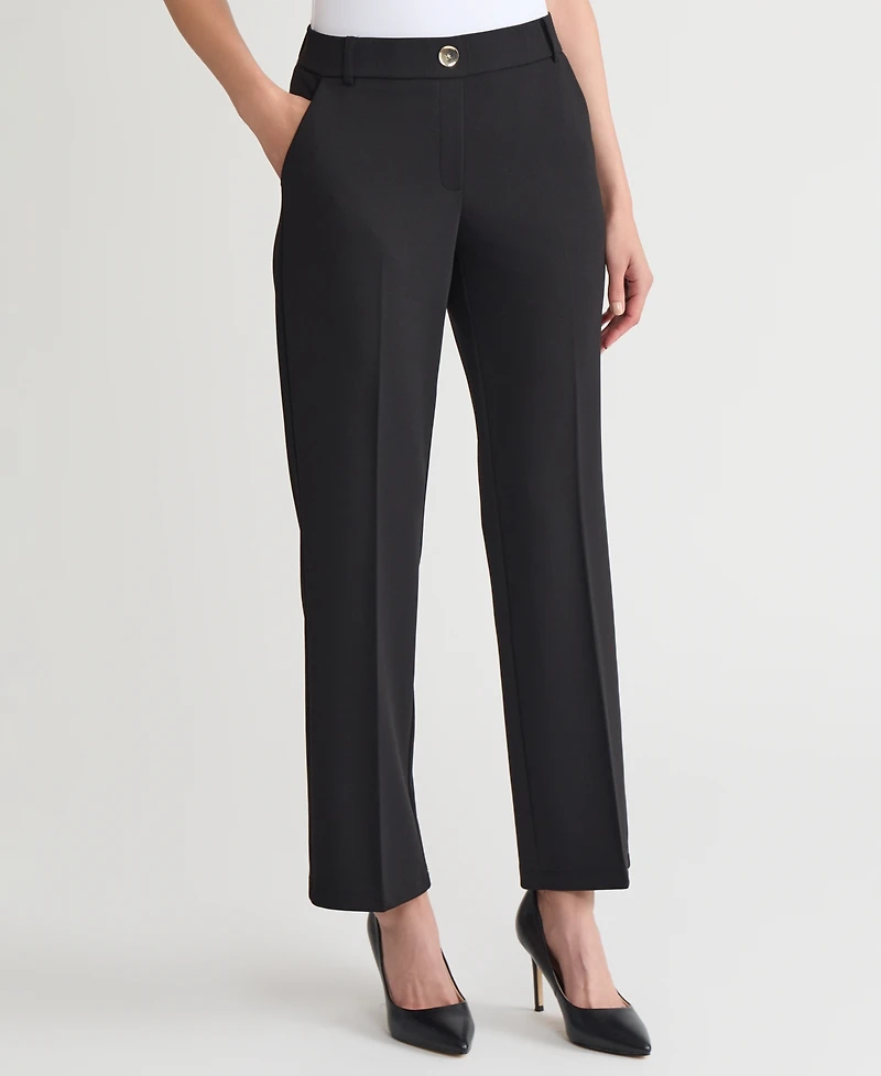 Kasper Women's Mid-Rise Faux-Fly Straight Pants, Regular & Petite