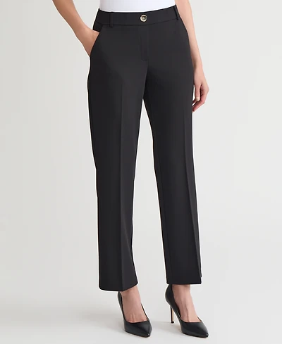 Kasper Women's Mid-Rise Faux-Fly Straight Pants, Regular & Petite