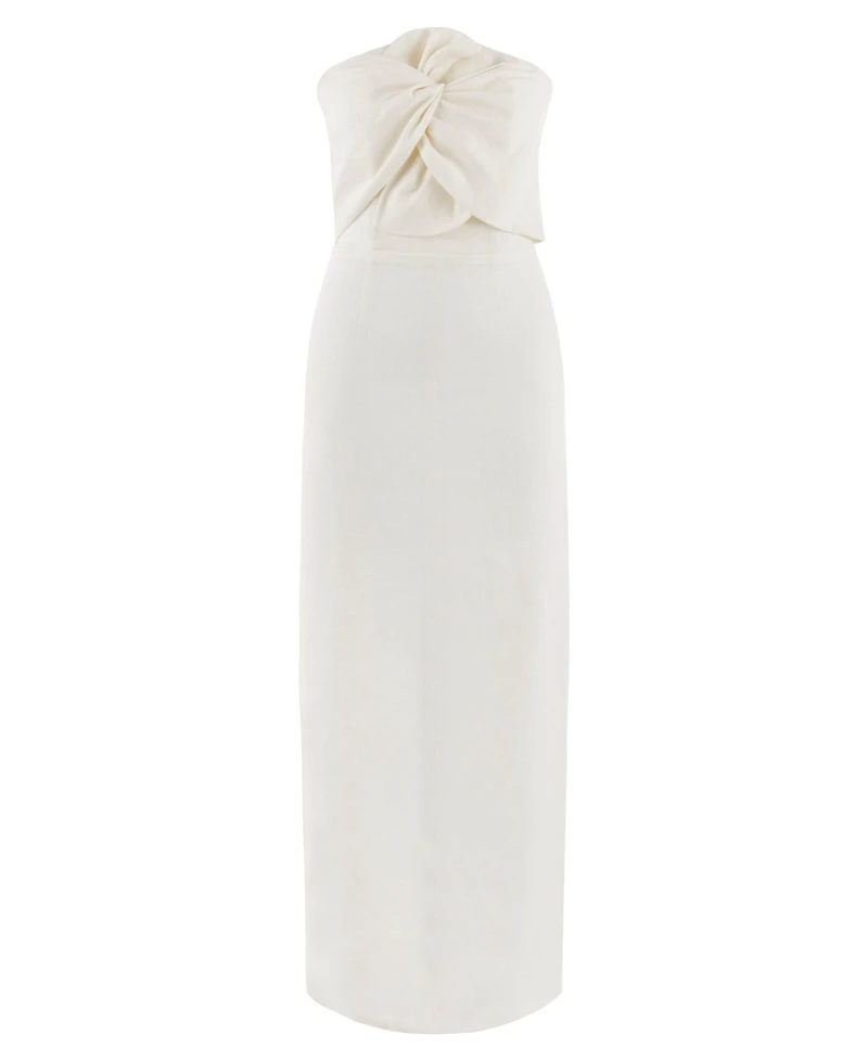Labeca London Us Women's Alaia White Linen Twist Maxi Dress