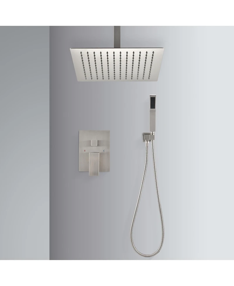 Rainsken Ceiling Mounted Shower System Combo Set with Handheld and 10"Shower head, Brushed Nickel