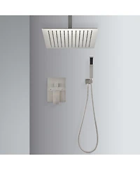 Rainsken Ceiling Mounted Shower System Combo Set with Handheld and 10"Shower head, Brushed Nickel