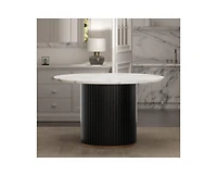 Modern Faux Marble Dining Room Set With 47" Round Table And 4 Boucle Armchairs for Kitchen Dinner