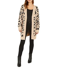 Yumi Women's leopard print Intarsia Long Cardigan