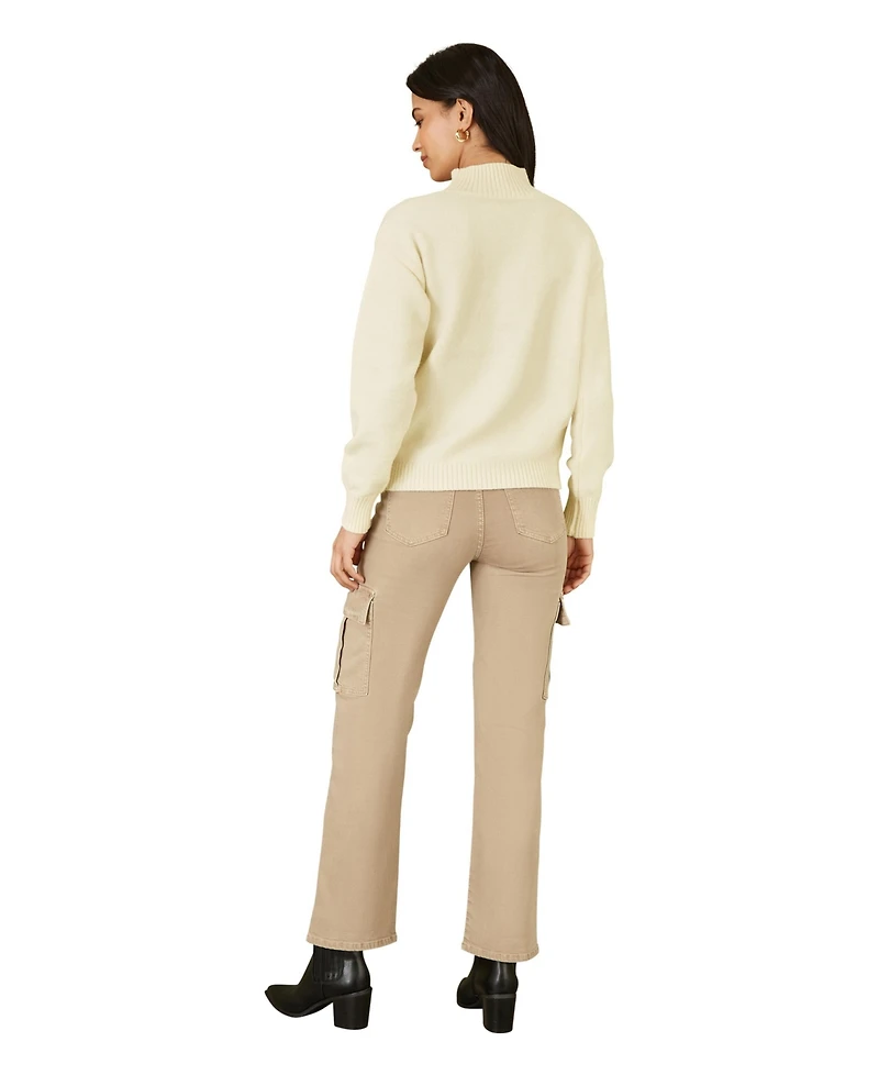 Yumi Women's Floral Detail High Neck Knit Sweater