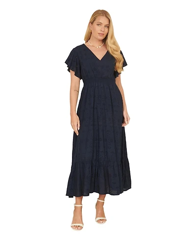 Yumi Women's Cotton Broderie Anglaise Wrap Midi Dress