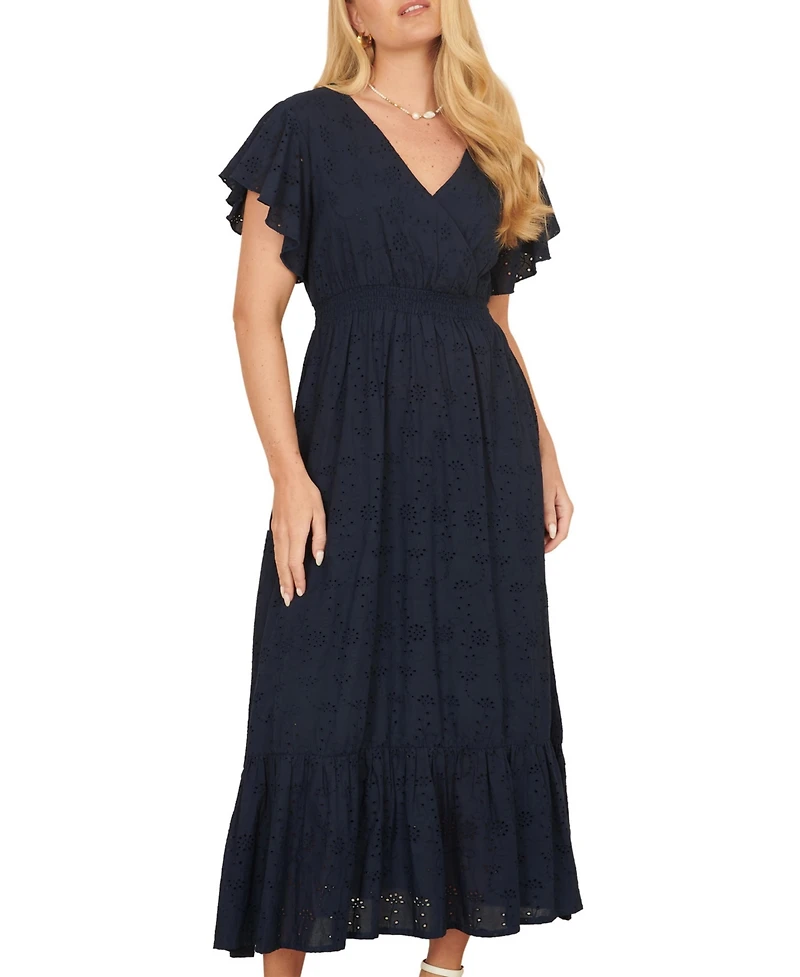 Yumi Women's Cotton Broderie Anglaise Wrap Midi Dress