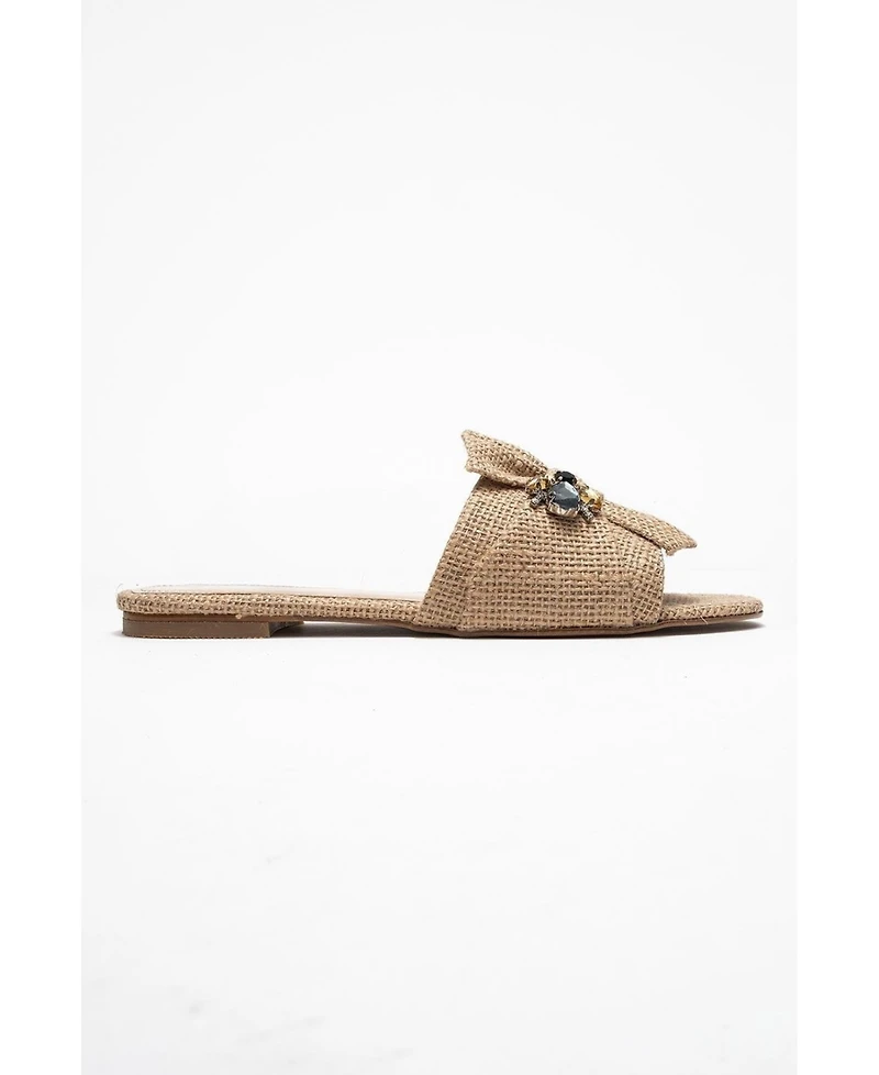 Prologue Shoes Daphne Raffia Bow Slide Sandal (Women)