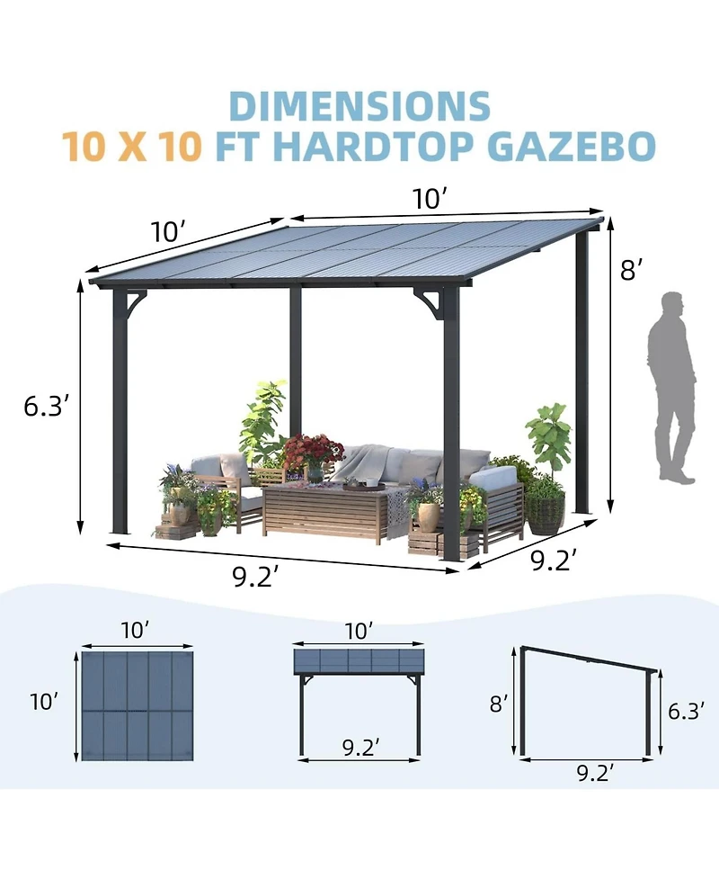 Aecojoy 10'x10' Wall Mounted Gazebos Pergola