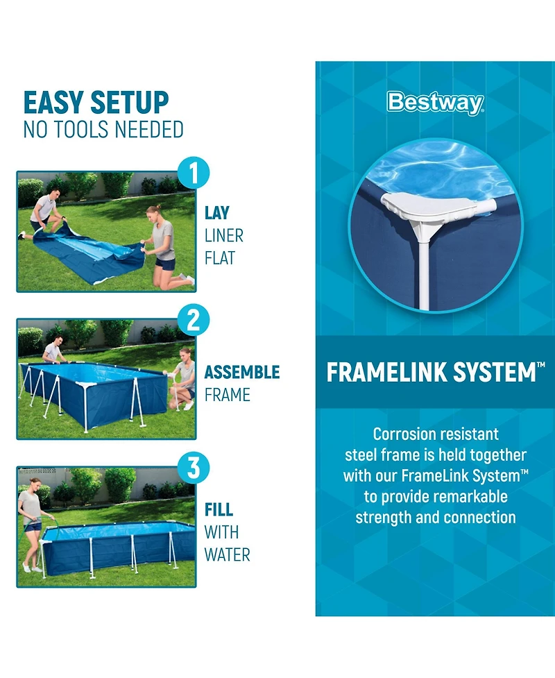 Bestway Steel Pro 13 Foot x 32 Inch Rectangular Above Ground Swimming Pool, Blue