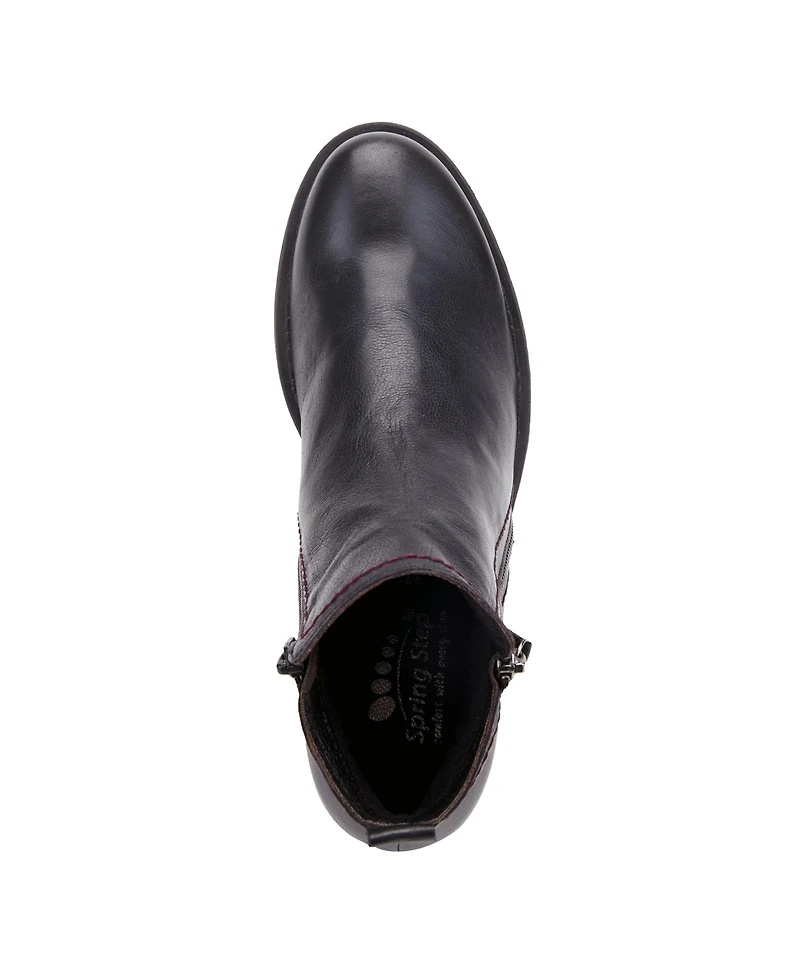 Spring Step Oziel Leather Bootie with Decorative Zipper and Chunky Sculpted Heel
